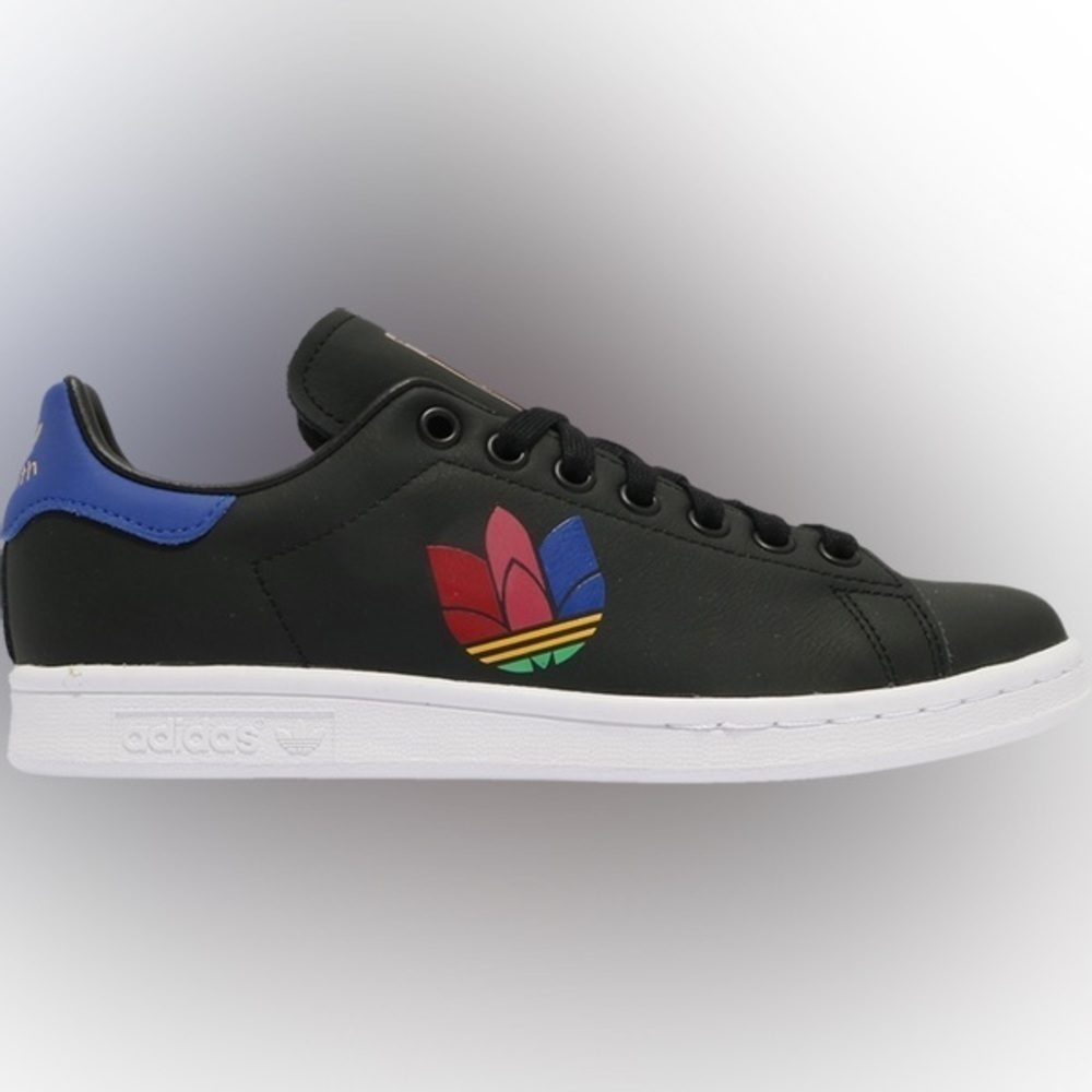 adidas stan smith black colorful trefoil- size 9